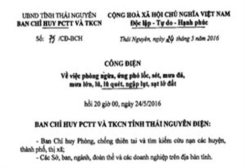 Công điện về việc phòng ngừa, ứng phó lốc, sét, mưa đá, mưa lớn, lũ, lũ quét, ngập lụt, sạt lở đất