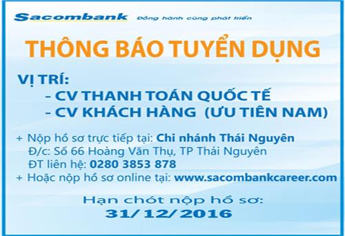 Sacombank: Thông báo tuyển dụng