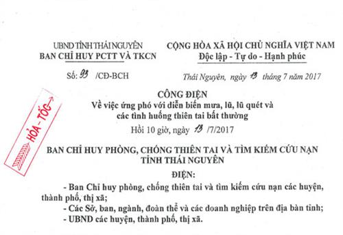 Công điện về việc ứng phó với diễn biến mưa, lũ, lũ quét và các tình huống thiên tai bất thường