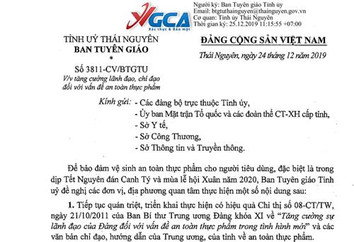 Tăng cường lãnh đạo, chỉ đạo đối với vấn đề an toàn thực phẩm