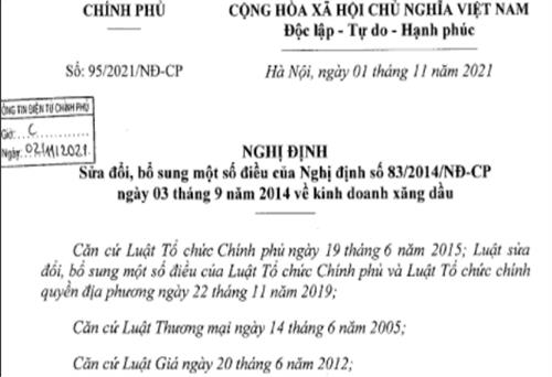 Sửa đổi, bổ sung một số điều quy định về kinh doanh xăng dầu