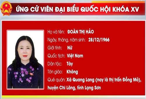 Ứng cử viên Đoàn Thị Hảo, Ủy viên Ban Thường vụ Tỉnh ủy, Phó Trưởng đoàn chuyên trách Đoàn đại biểu Quốc hội tỉnh Thái Nguyên