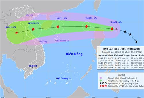 Bão Kompasu giật cấp 11 di chuyển nhanh và mạnh thêm