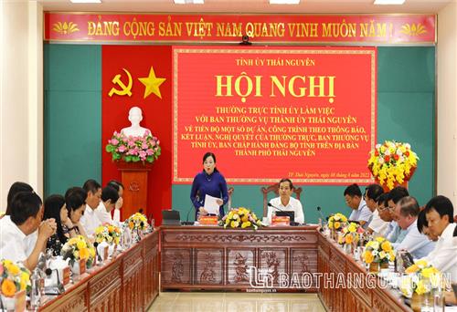 Thường trực Tỉnh ủy làm việc với Thành ủy Thái Nguyên: Kiên quyết xử lý các dự án chậm tiến độ