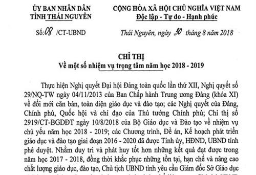 Chỉ thị về một số nhiệm vụ trọng tâm năm học 2018 - 2019