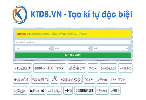 Cách tạo tên bằng kí tự đặc biệt tại website KTDB.VN cực kỳ đơn giản