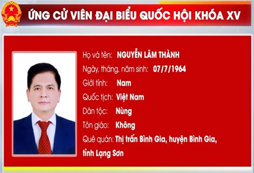 Ứng cử viên Nguyễn Lâm Thành, Phó Chủ tịch Hội đồng Dân tộc của Quốc hội; Chủ tịch Nhóm Nghị sĩ Hữu nghị Việt Nam - Hy Lạp.