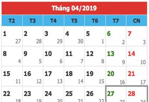 Dịp lễ 30-4 và 1-5-2019 sẽ được nghỉ 5 ngày