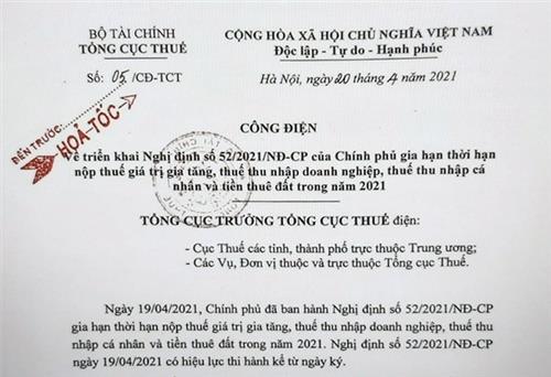 Thời hạn nộp giấy đề nghị gia hạn thuế chậm nhất 30/7/2021