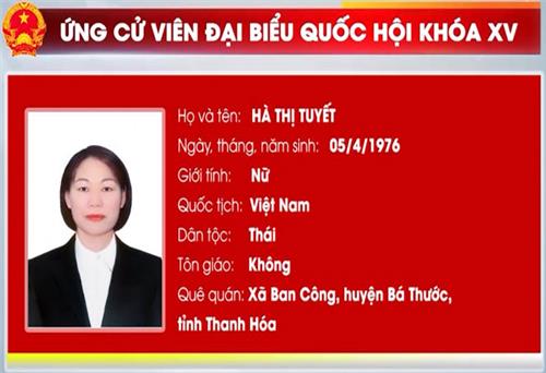 Ứng cử viên Hà Thị Tuyết, Phó Giám đốc Trung tâm Huyết học truyền máu, Bệnh viện Trung ương Thái Nguyên