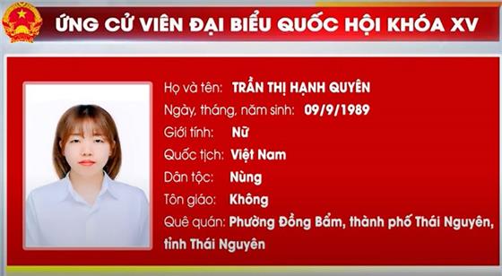 Ứng cử viên Trần Thị Hạnh Quyên - Bác sĩ Khoa Nhi, Bệnh viện A Thái Nguyên