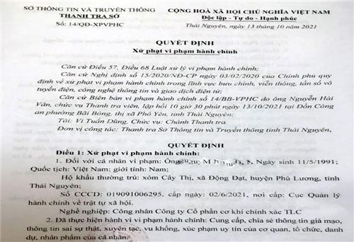 Xử phạt trường hợp thông tin sai sự thật trên mạng xã hội