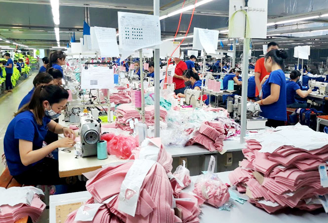  Sản xuất hàng may mặc tại Chi nhánh TNG Đại Từ (thuộc Công ty CP Đầu tư và Thương mại TNG), nằm trong Cụm công nghiệp Phú Lạc 2, xã Tiên Hội.