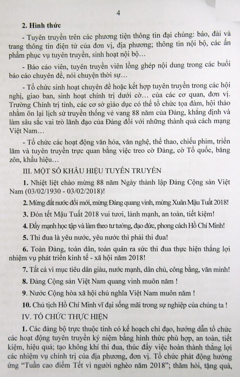 Hướng dẫn tuyên truyền kỷ niệm 88 năm Ngày thành lập Đảng Cộng sản Việt Nam (03/02/1930 - 03/02/2018) và mừng Xuân Mậu Tuất 2018