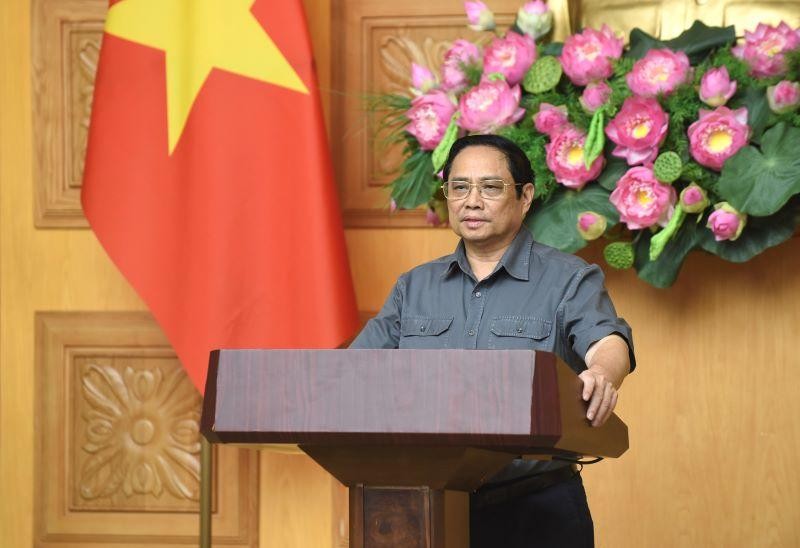  Thủ tướng Phạm Minh Chính phát biểu chỉ đạo tại điểm cầu Văn phòng Chính phủ.