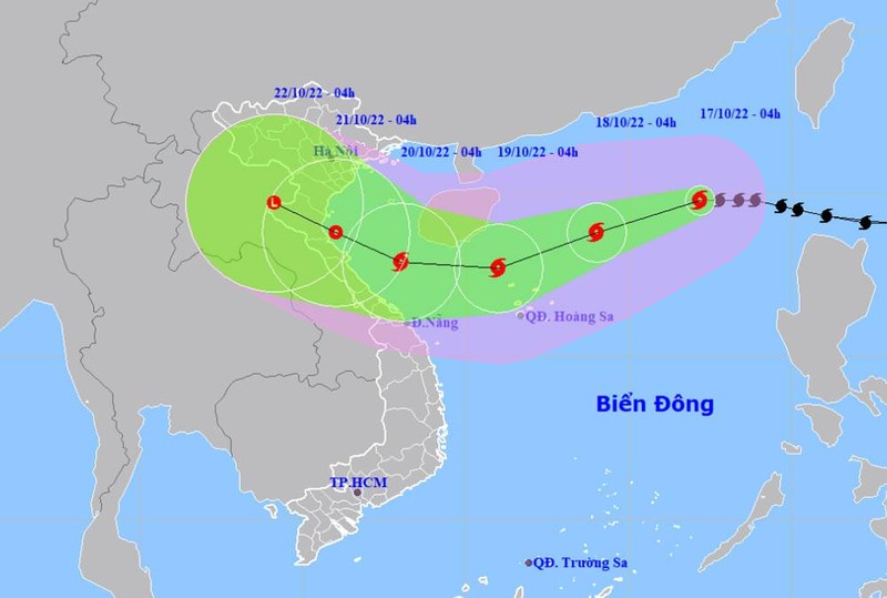  Vị trí và hướng di chuyển của bão số 6. (Nguồn: nchmf.gov.vn)