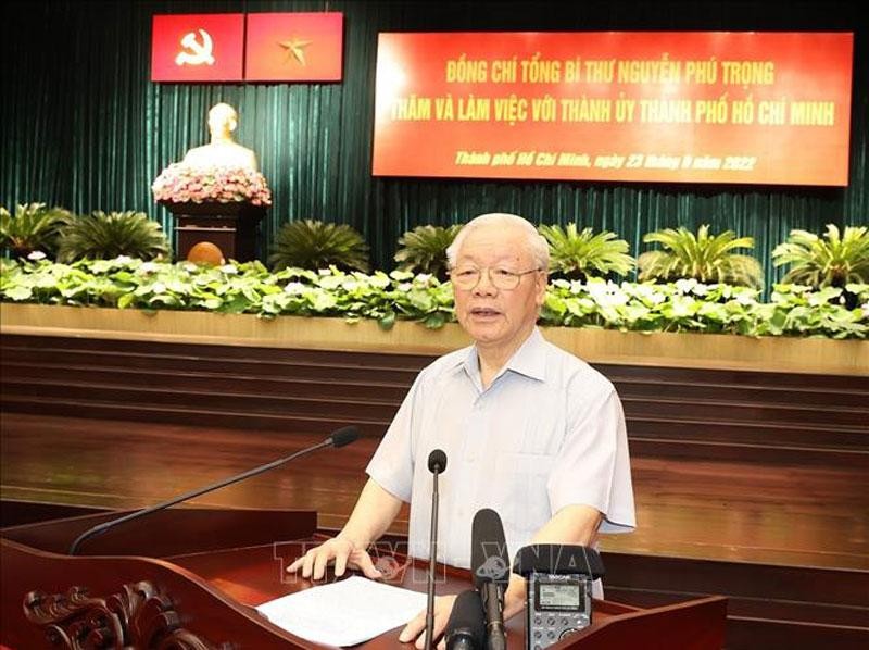 Tổng Bí thư Nguyễn Phú Trọng phát biểu kết luận tại buổi làm việc.