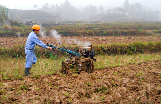  Nông dân xóm Đồng Dong, xã Phương Giao (Võ Nhai) đưa máy móc vào đồng ruộng, nâng cao năng suất lao động.