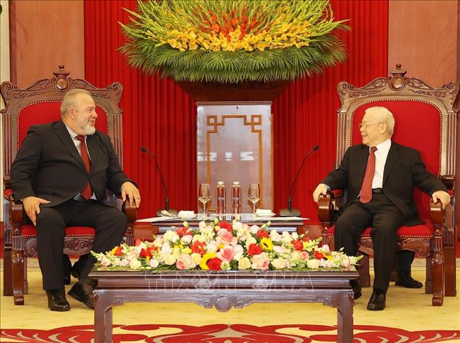  Tổng Bí thư Nguyễn Phú Trọng tiếp Thủ tướng Cuba Manuel Marrero Cruz. Ảnh: TTXVN
