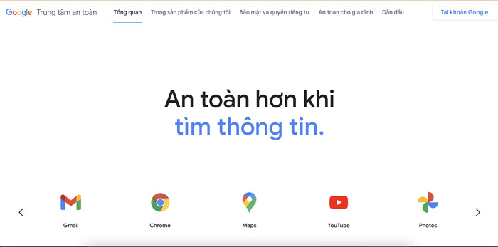  Trang chủ website Trung tâm an toàn.