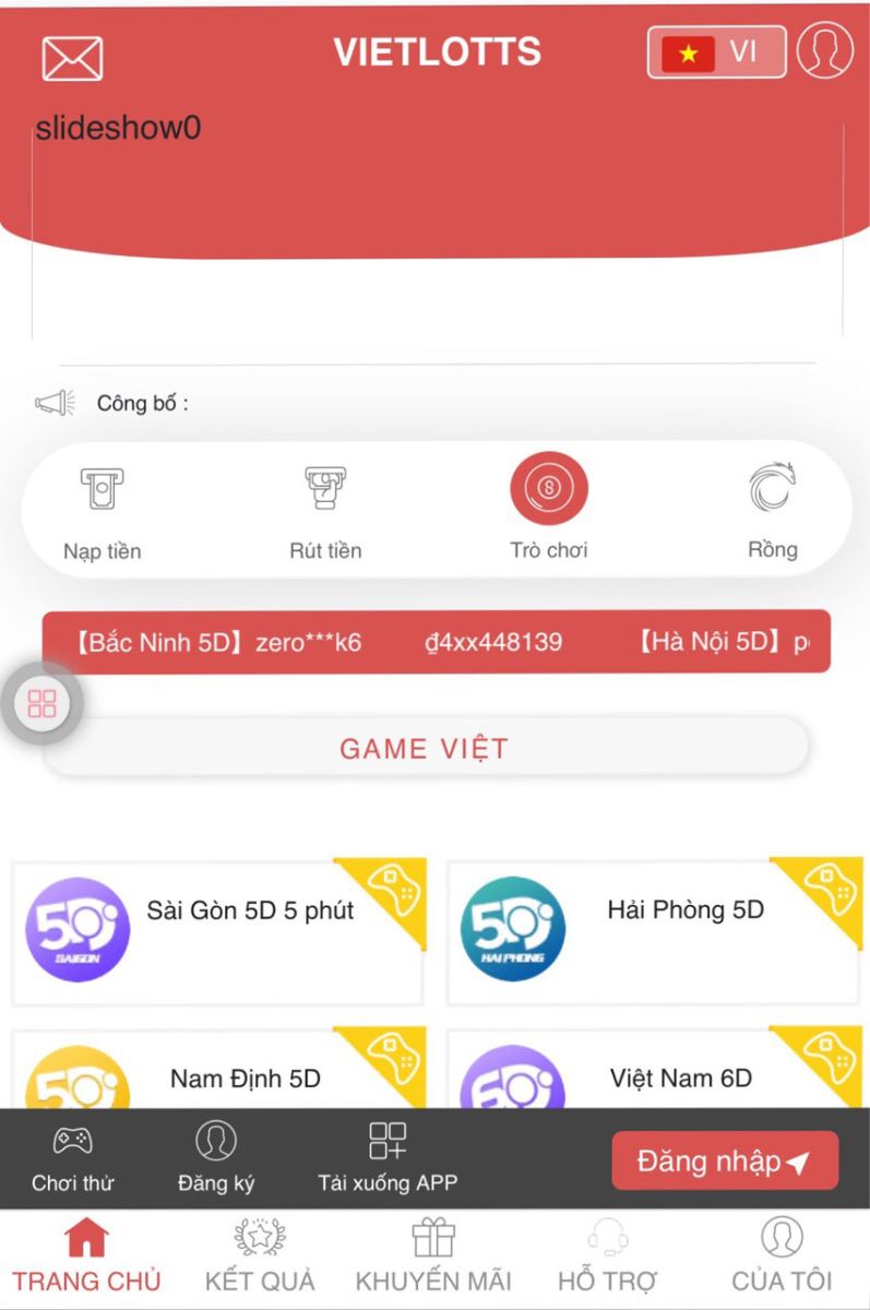  Giao diện của một game được xác định là lừa đảo.
