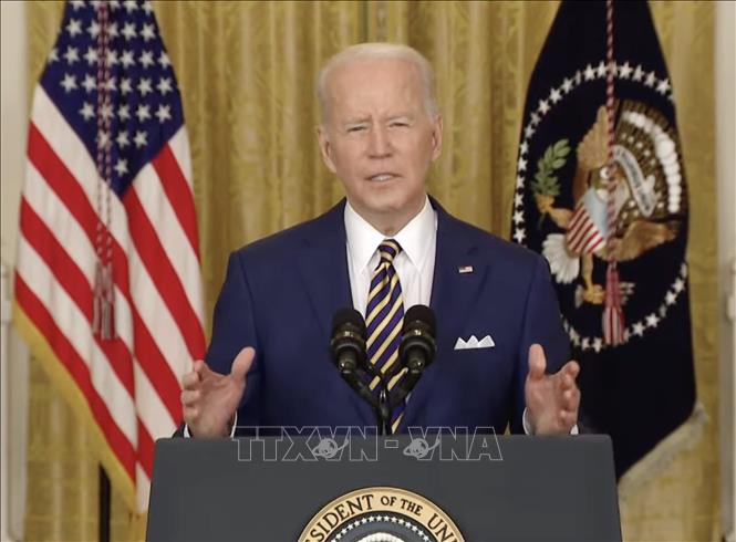  Tổng thống Mỹ Joe Biden phát biểu trong cuộc họp báo tại Nhà Trắng ngày 19/1/2022. Ảnh tư liệu: THX/TTXVN