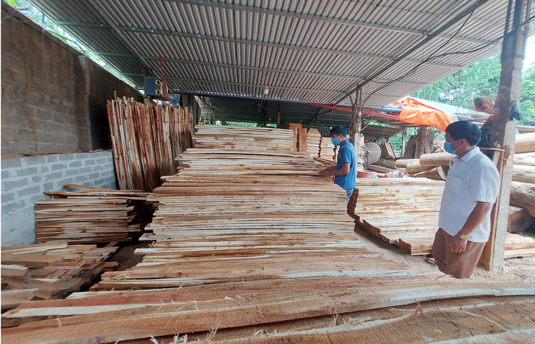   6 tháng đầu năm, giá trị sản xuất công nghiệp, tiểu thủ công nghiệp trên địa bàn huyện Phú Lương tăng 18% so với cùng kỳ năm trước. Trong ảnh: Hoạt động của một cơ sở chế biến lâm sản trên địa bàn. 