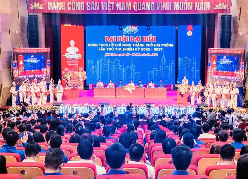 Quang cảnh khai mạc Đại hội Đoàn TNCS Hồ Chí Minh TP. Hải Phòng lần thứ XIV, nhiệm kỳ 2022-2027.