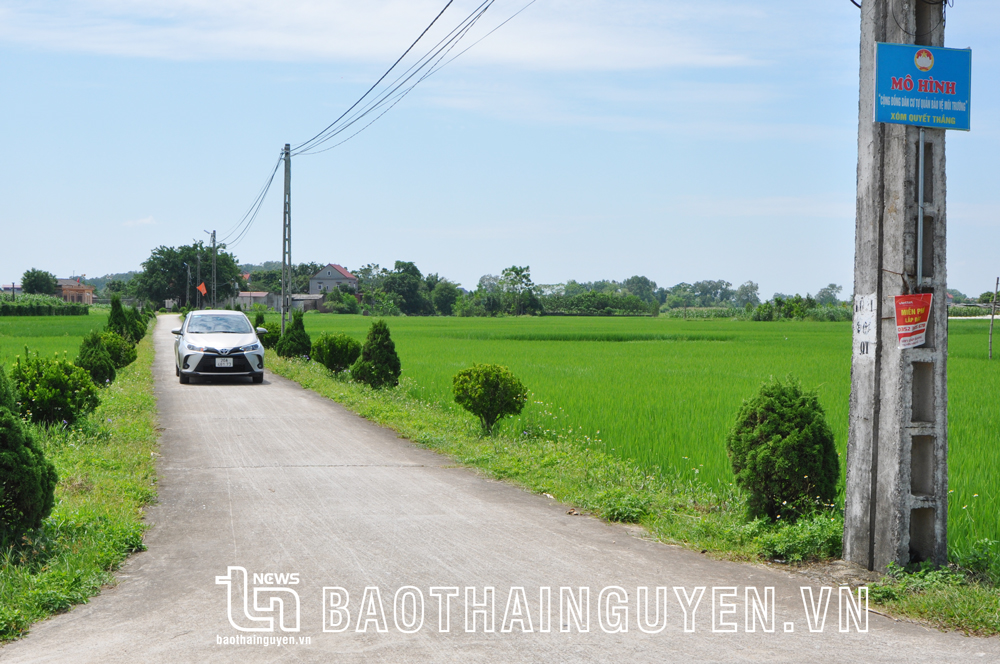  Tuyến đường xóm Quyết Thắng, xã Dương Thành, được trồng cây xanh hai bên, tạo cảnh quan xanh – sạch – đẹp.