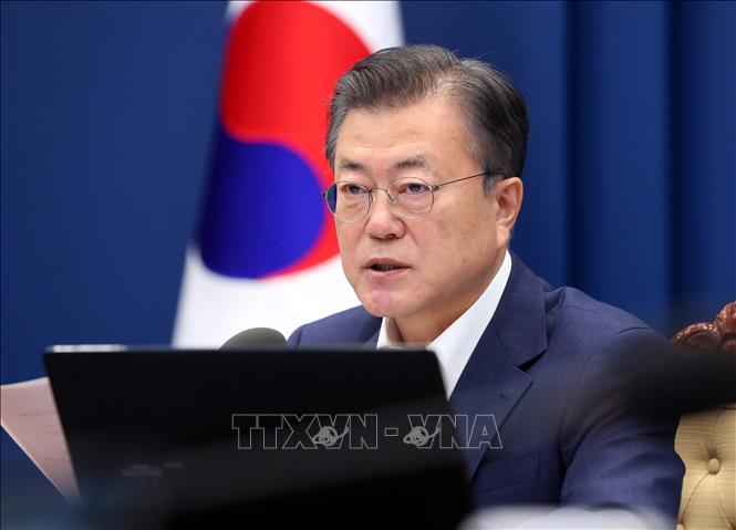  Tổng thống Hàn Quốc Moon Jae-in phát biểu trong cuộc họp nội các tại Seoul. Ảnh tư liệu: Yonhap/TTXVN