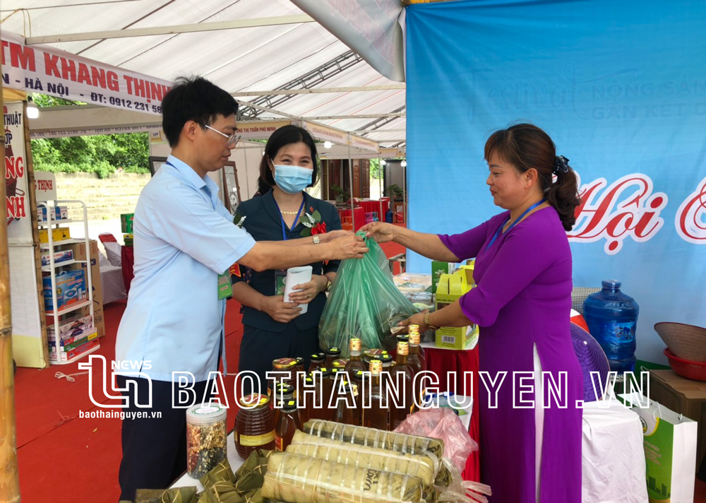 Nhiều HTX trên địa bàn huyện Phú Lương tham gia trưng bày sản phẩm tại Festival giới thiệu nông sản, sản phẩm OCOP gắn kết du lịch Hà Nội năm 2022. 