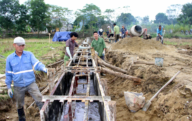  Người dân xóm Khưu 2, xã Phục Linh xây dựng tuyến kênh mương nội đồng phục vụ sản xuất nông nghiệp.