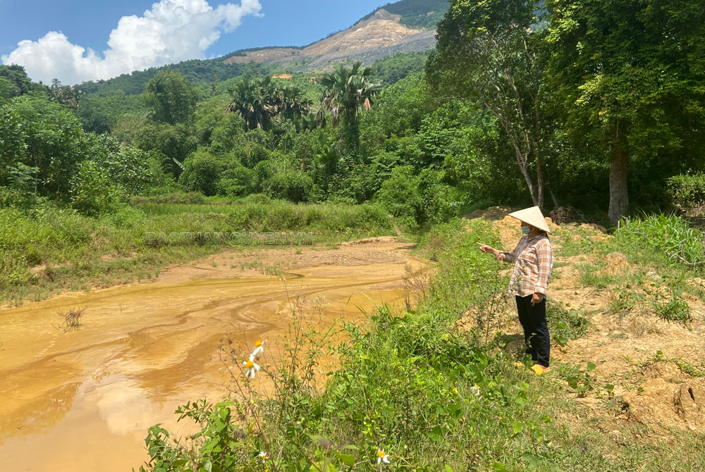  Đất bùn từ bãi thải của Công ty CP Yên Phước chảy xuống vùi lấp ruộng của người dân.