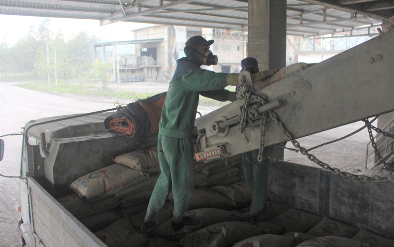  Bốc dỡ xi măng tại Công ty CP Xi măng Quán Triều.