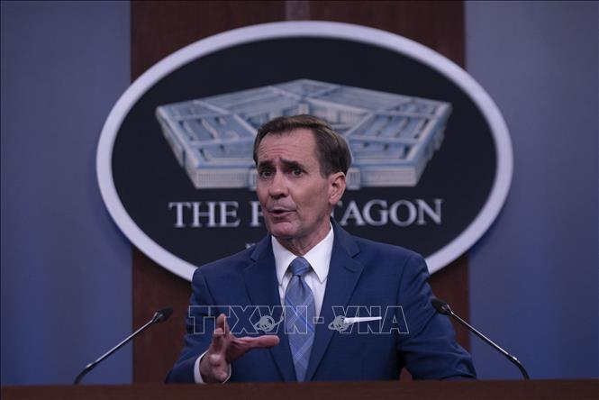   Người phát ngôn Lầu Năm Góc John Kirby phát biểu trong cuộc họp báo tại Washington, DC, Mỹ. Ảnh: AFP/TTXVN