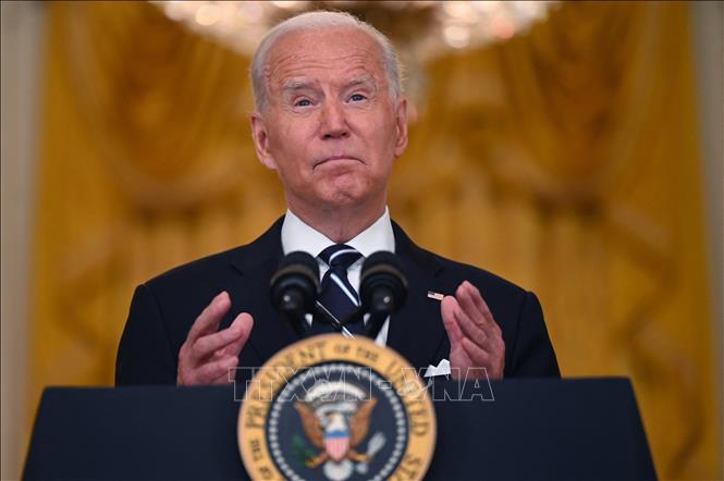  Tổng thống Mỹ Joe Biden phát biểu tại Nhà Trắng ngày 18/8/2021. Ảnh: AFP/TTXVN