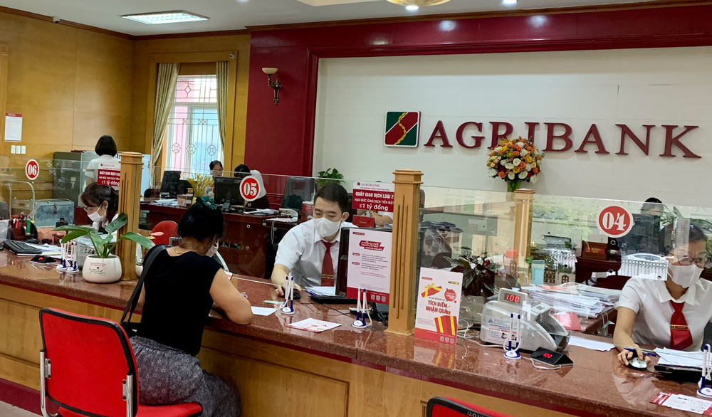  Hiện, lãi suất cho vay lĩnh vực sản xuất kinh doanh thông thường phổ biến ở mức 5-8%/năm đối với ngắn hạn, từ 8-10%/năm đối với trung và dài hạn. Trong ảnh: Khách hàng giao dịch tại Agribank Chi nhánh Thái Nguyên.