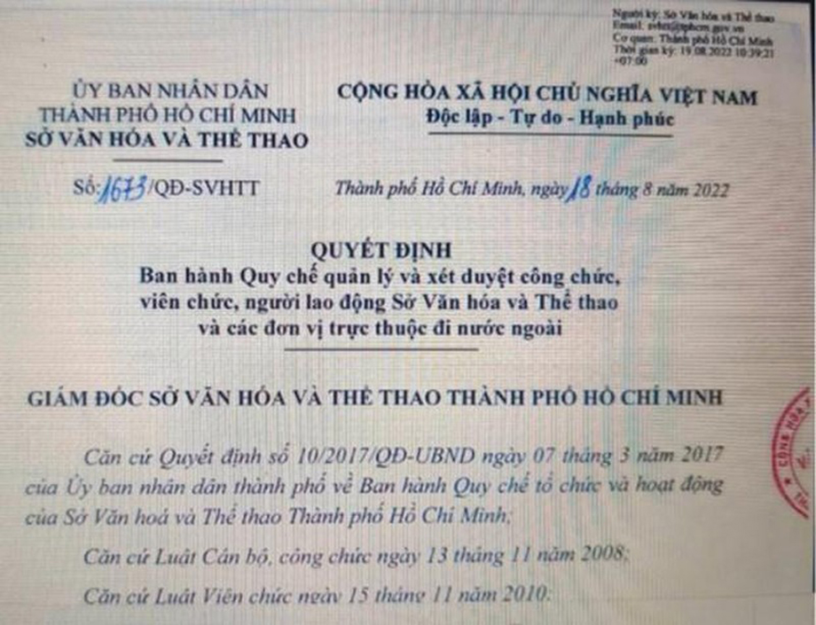  Thành phố Hồ Chí Minh ban hành quy chế quản lý nghệ sĩ đi công tác ở nước ngoài.