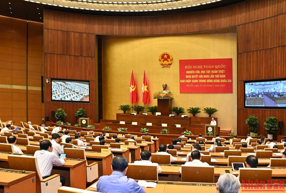  Quang cảnh Hội nghị tại điểm cầu Nhà Quốc hội. Ảnh: Báo Nhân Dân