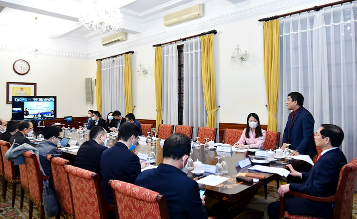  Các đại biểu tham dự Hội nghị trực tuyến triển khai công tác ngoại giao kinh tế năm 2022 phục vụ phục hồi và phát triển kinh tế - xã hội của đất nước. Ảnh: T.L