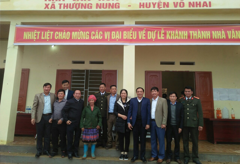  Nhà Văn hóa xóm Lũng Luông, xã Thượng Nung (Võ Nhai) quy mô 100 chỗ ngồi, với tổng kinh phí xây dựng 350 triệu đồng vừa được hoàn thành, đưa vào sử dụng.