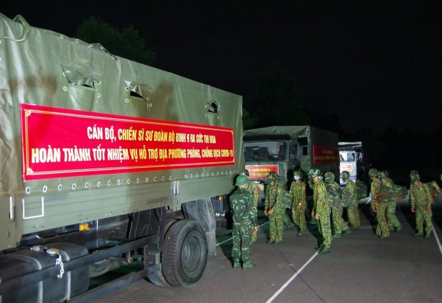  Cán bộ, chiến sĩ Sư đoàn 9 xuất quân hỗ trợ TP Hồ Chí Minh chống dịch. Ảnh: qdnd.vn