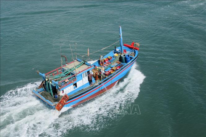 Tàu khai thác hải sản của ngư dân thị trấn Khánh Hải (huyện Ninh Hải, Ninh Thuận) trên đường về bến.