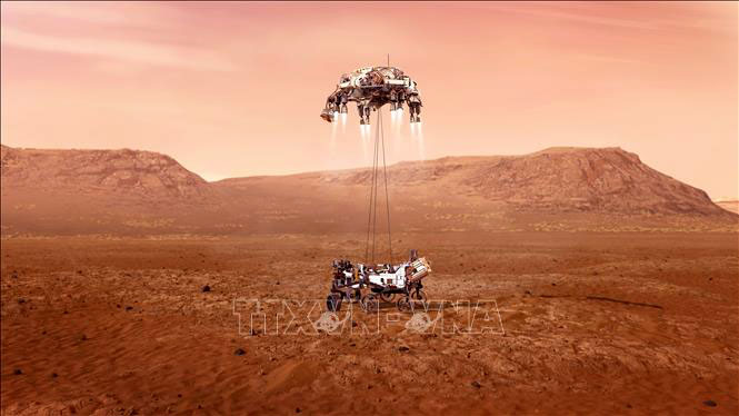  Hình ảnh mô phỏng tàu thăm dò Perseverance đáp thành công xuống bề mặt sao Hỏa. Ảnh tư liệu (do NASA cung cấp): THX/TTXVN