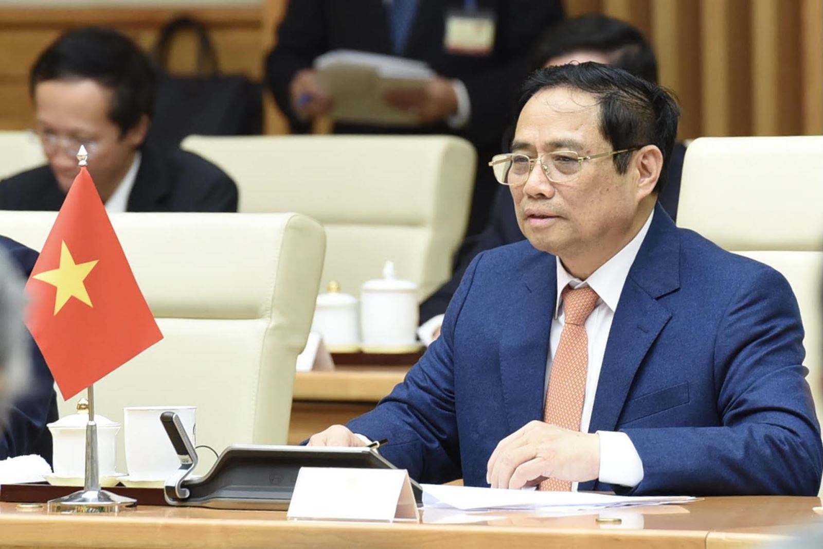  Thủ tướng Phạm Minh Chính phát biểu tại buổi hội đàm.