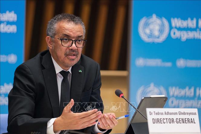  Tổng Giám đốc WHO Tedros Adhanom Ghebreyesus phát biểu tại một cuộc họp báo ở Geneva, Thụy Sĩ. Ảnh: AFP/TTXVN