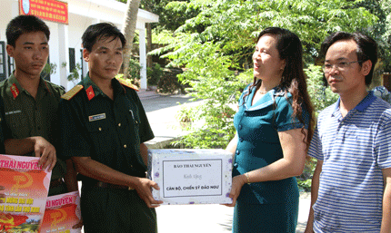  Lãnh đạo Báo Thái Nguyên tặng quà các chiến sĩ trên đảo