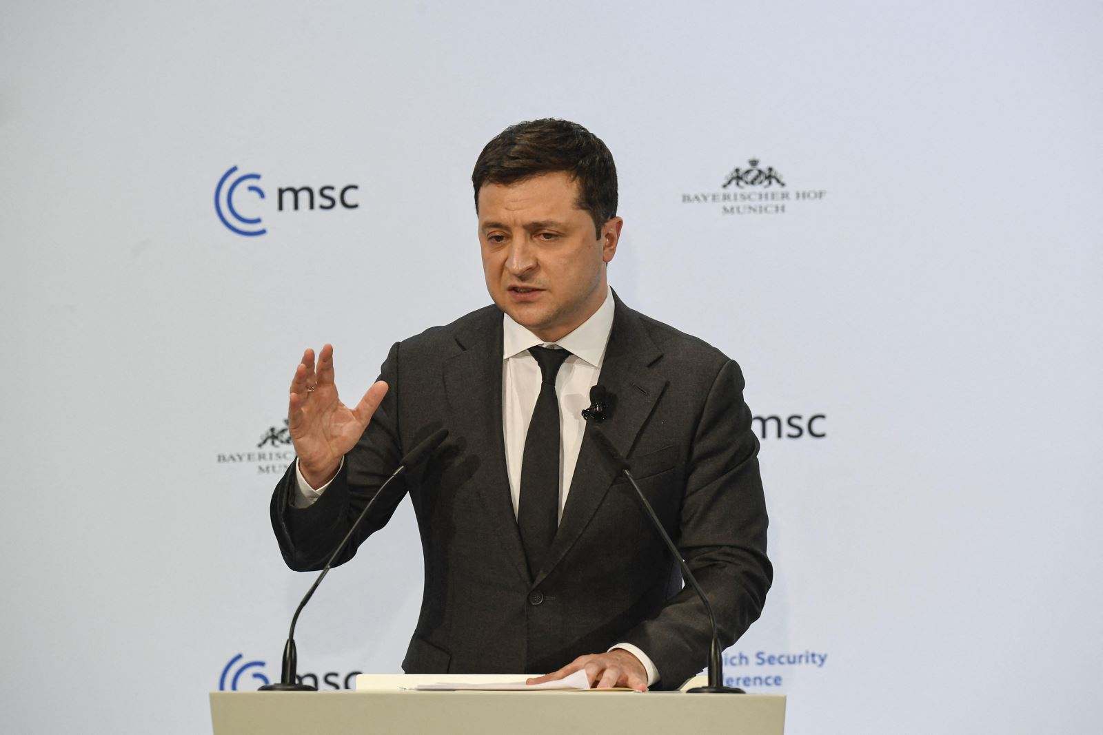  Tổng thống Ukraine Volodymyr Zelensky phát biểu tại Hội nghị An ninh Munich (MSC) ở Đức, ngày 19/2/2022. Ảnh: AFP/TTXVN