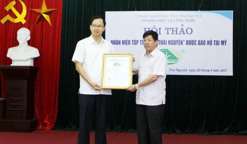  Representative of the Provincial Farmers Association received the protection certification for collective brand "Thai Nguyen tea"  issued by the United States Patent and Trademark Office.