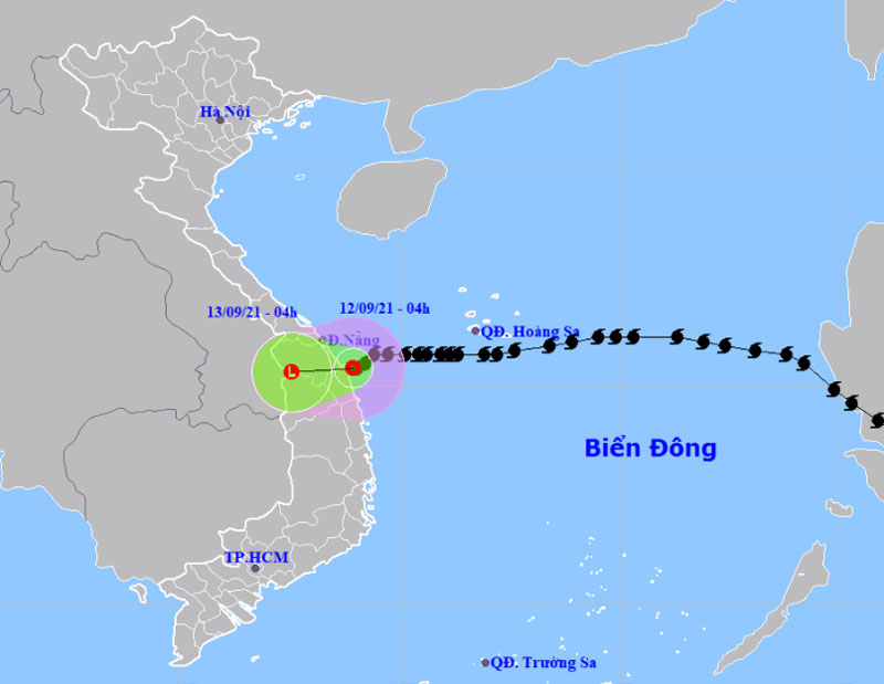  Vị trí và hướng di chuyển của áp thấp nhiệt đới suy yếu từ bão số 5. (Nguồn: nchmf.gov.vn)